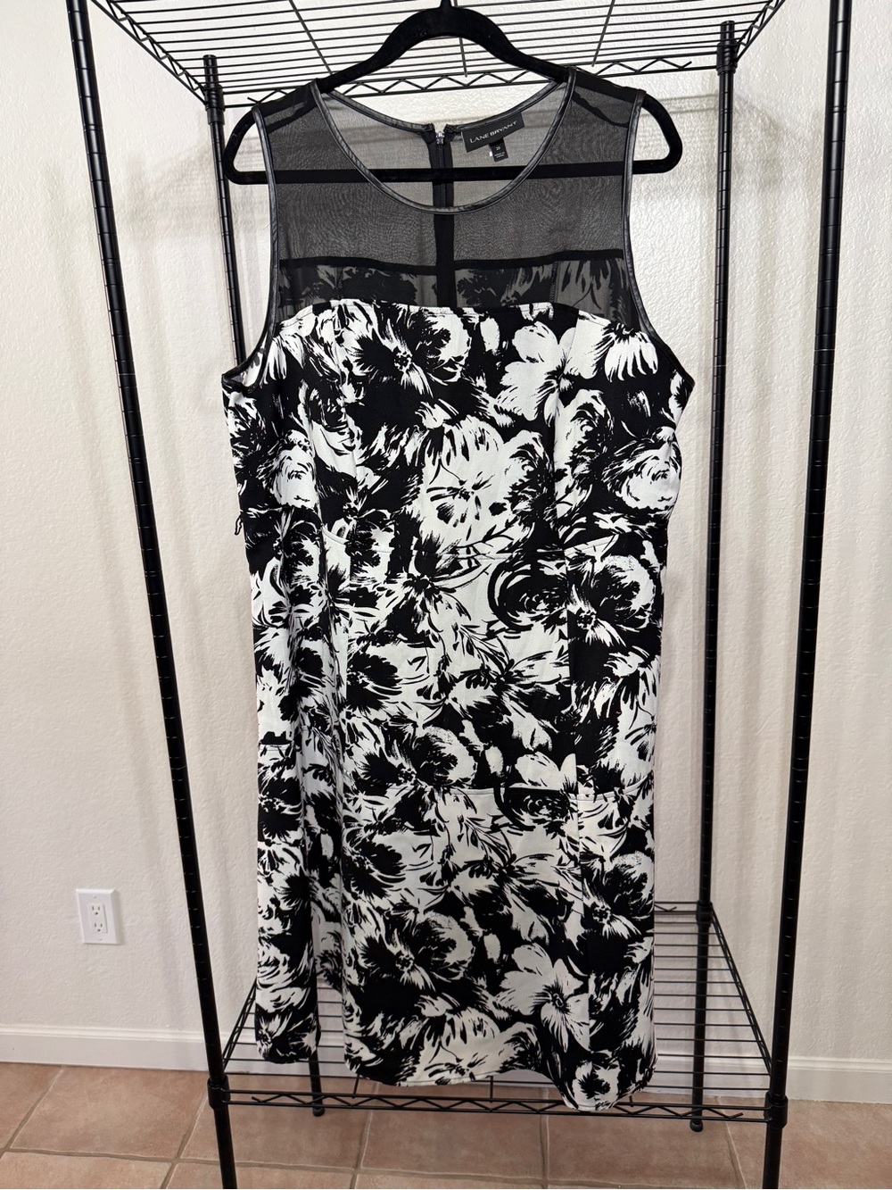 Lane Bryant Black & White Strapless Floral Mesh Yoke Dress